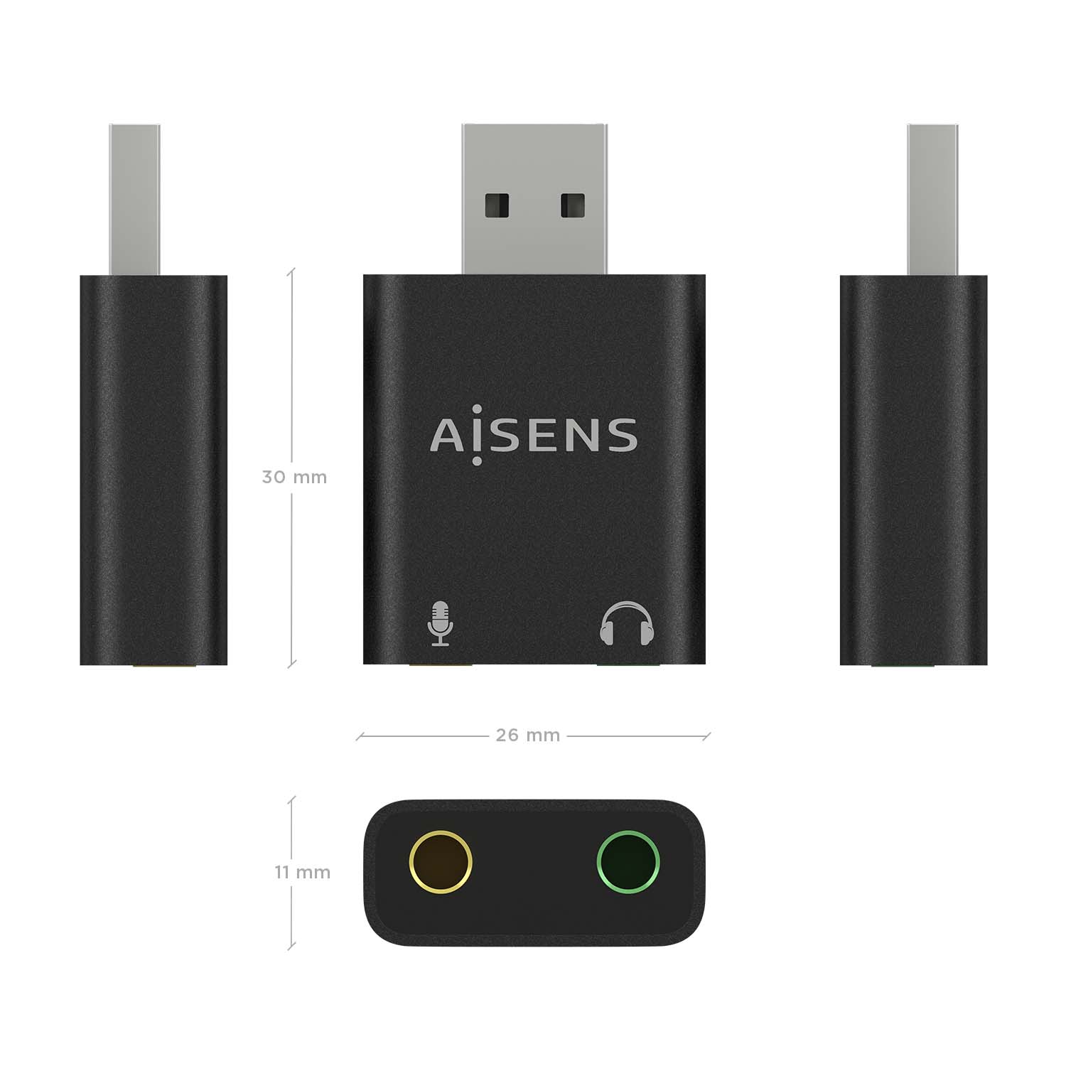 Aisens Convertisseur USB-A vers Audio 48KHz - USB-A/M-2xJACK 3.5/H - Couleur Noir