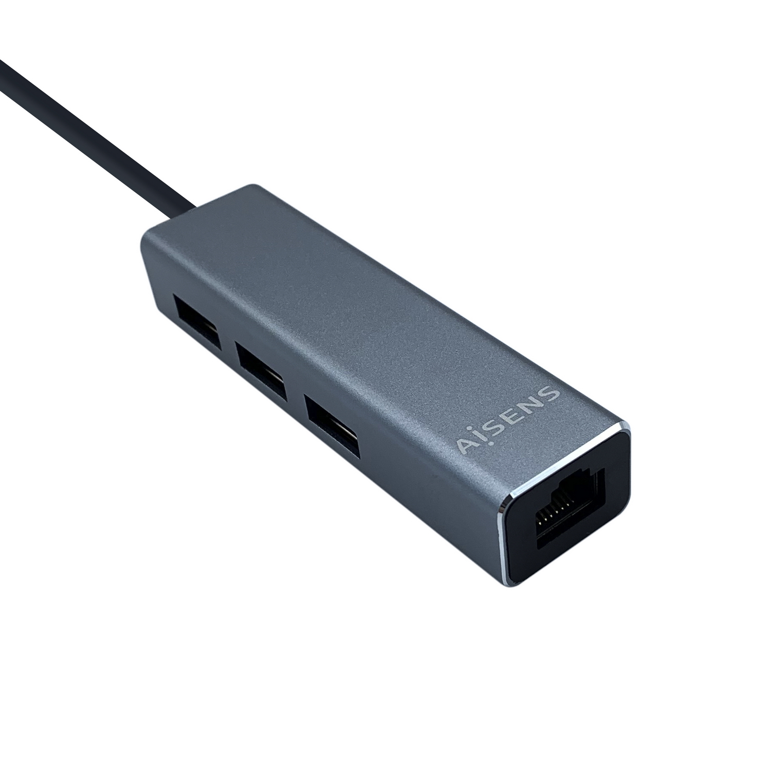 Aisens Convertisseur USB3.1 GEN1 USB-C vers Ethernet GIGABIT 10/100/1000 MBPS + HUB 3xUSB3.0 - 15cm - Couleur Gris