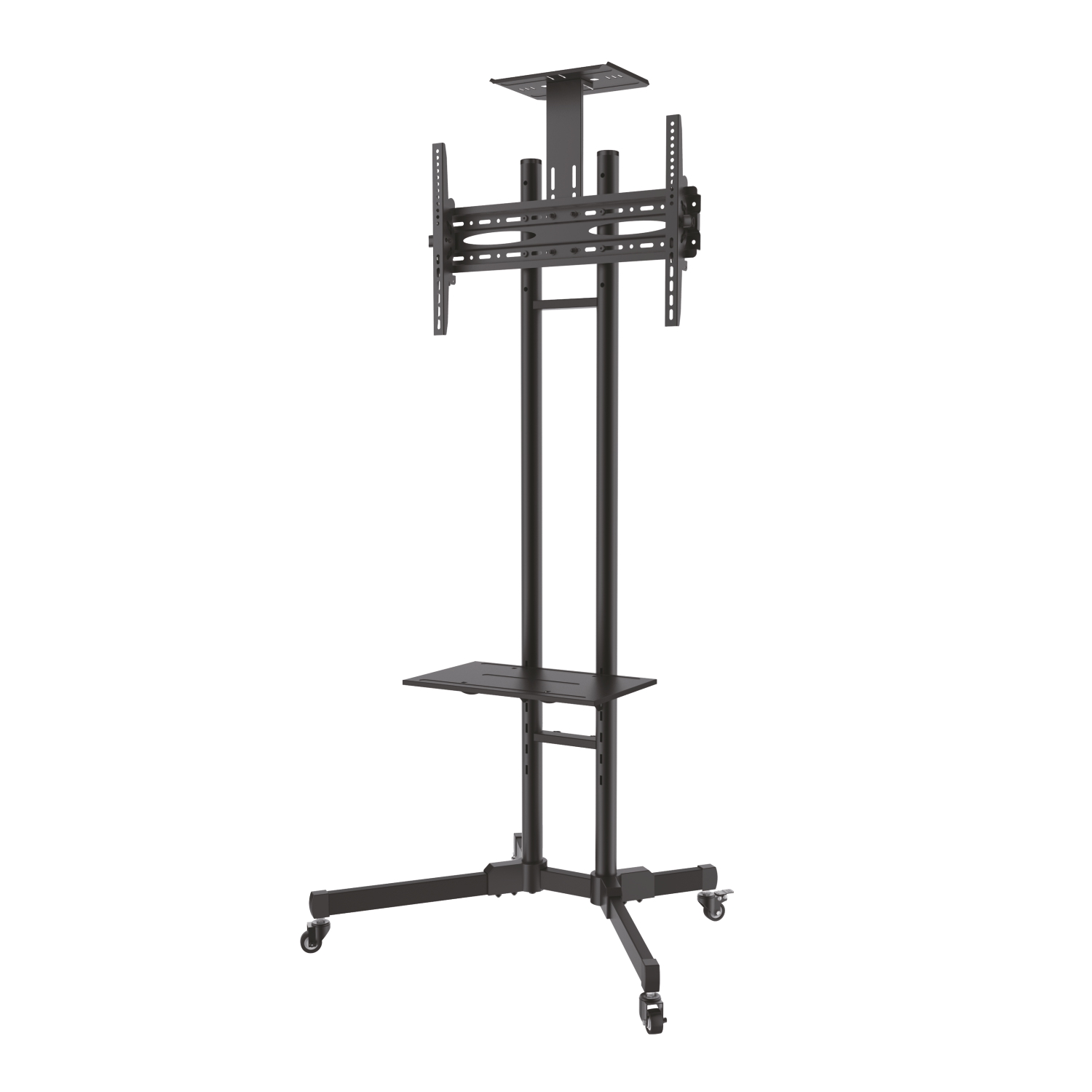 Aisens Eco Floor Stand with Wheels - DVD Tray and Camera Stand (TV 37?-70?) - Couleur Noir