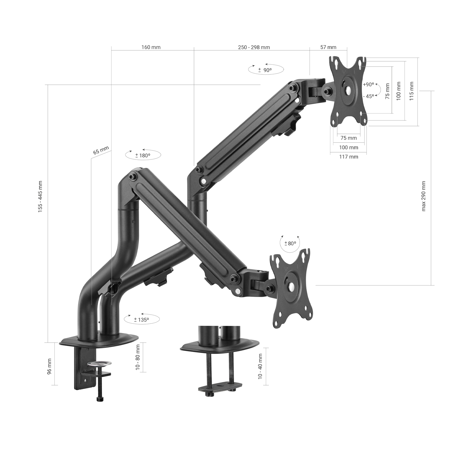 Aisens ECO Table Support Pivotant et Inclinable Contrepoids pour Moniteur/TV 8kg (3 Pivots - 2 Bras) de 17-32 - Couleur Noir