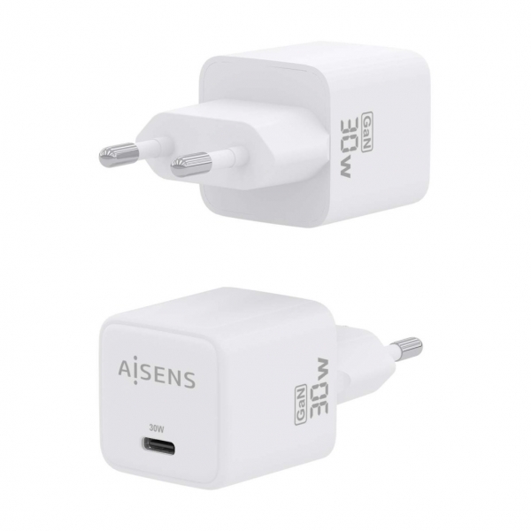 Aisens Gan USB-C Chargeur 30W : Efficacité énergétique et sécurité - Technologie AI - Plusieurs protocoles de charge - Protection contre les surcharges et les courts-circuits - Compatible avec les appareils USB-C