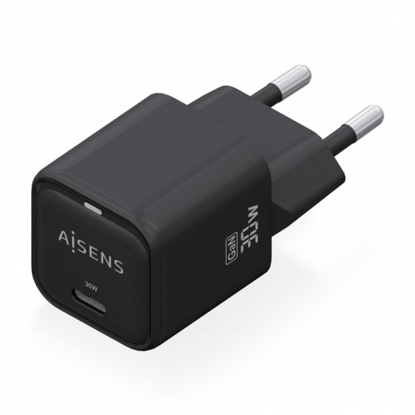 Aisens Gan USB-C Chargeur 30W - Haute efficacité énergétique - Design élégant et moderne - Technologie IA pour une charge rapide - Multiples protections de sécurité