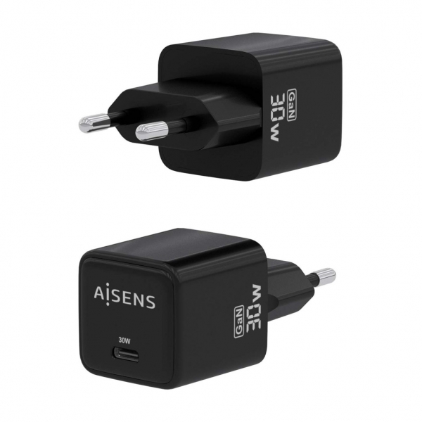 Aisens Gan USB-C Chargeur 30W - Haute efficacité énergétique - Design élégant et moderne - Technologie AI pour une charge rapide