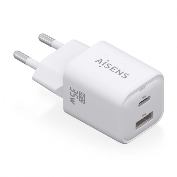 Aisens Gan USB-C Chargeur 35W - Haute efficacité énergétique - Technologie AI pour une charge rapide - Protections multiples - Compatible avec PD3.0 et QC3.0 - Chargement simultané USB-C et USB-A