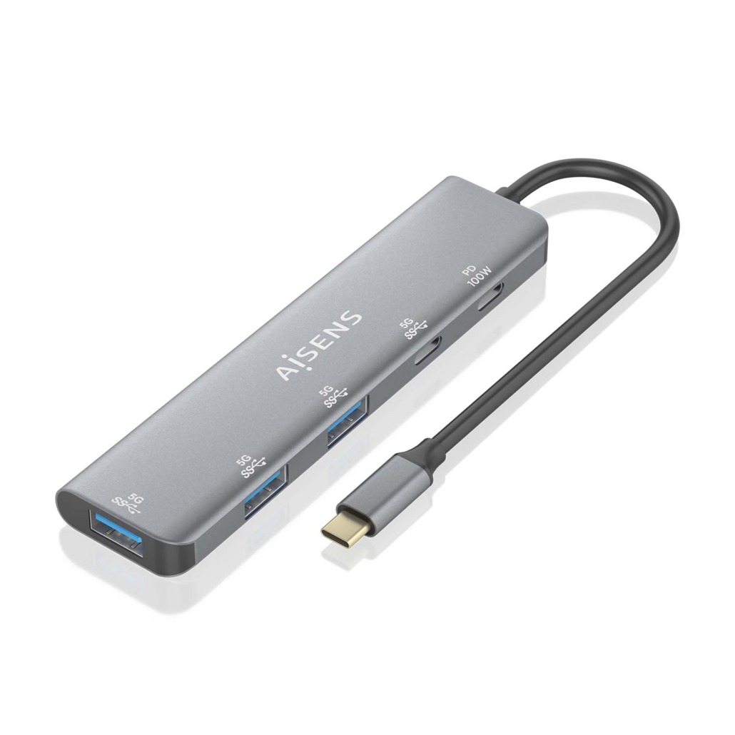 Aisens Hub USB 3.2 Gen1 5G USB-C - USB-C/M-1xUSB-C PD100W/H-1xUSB-C/H-3xUSB-A/H - 15cm