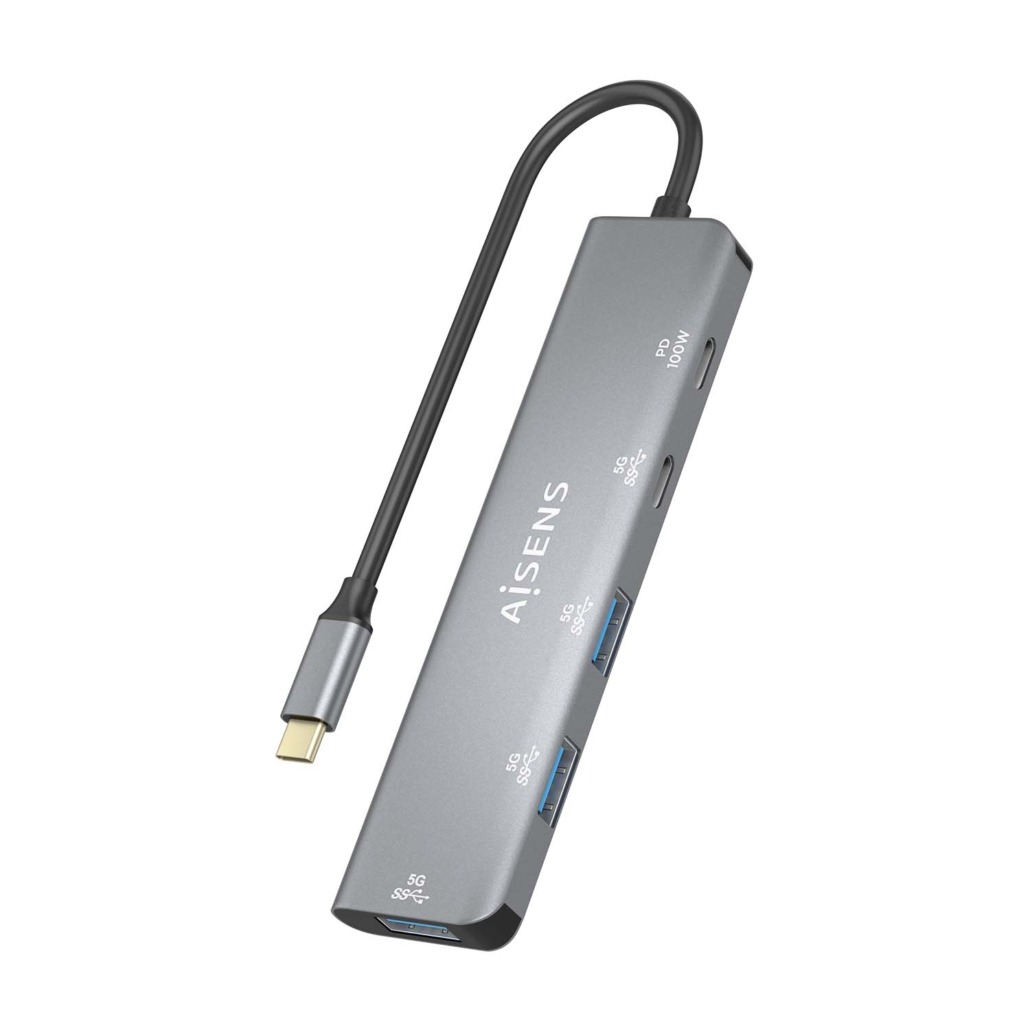 Aisens Hub USB 3.2 Gen1 5G USB-C - USB-C/M-1xUSB-C PD100W/H-1xUSB-C/H-3xUSB-A/H - 15cm