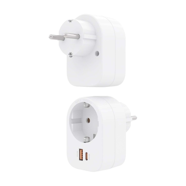 Aisens Multiprise Murale Multifonction avec 1 Prise + 1xUSB-C 20W PD3.0 - 1xUSB-A 20W QC3.0 - Blanc