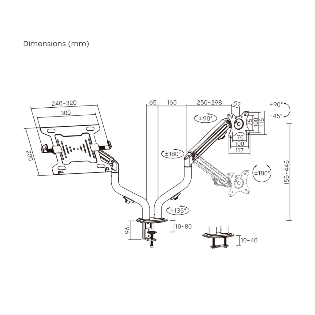 Aisens Support de table à contrepoids rotatif et inclinable pour ordinateur portable et moniteur/TV 8 kg de 17 à 32" - Couleur noire