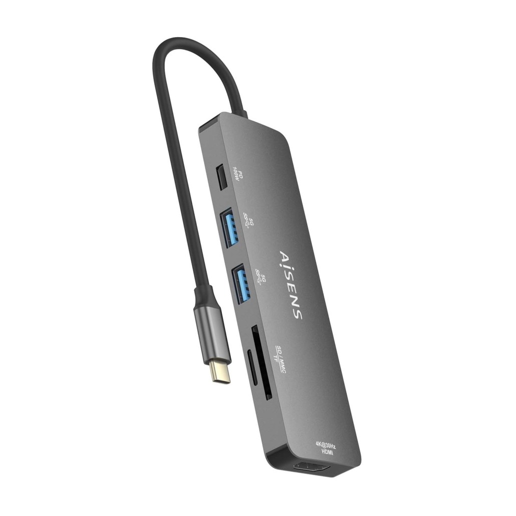 Aisens USB-C Dock 6 en 1 - USB-C vers 1xHDMI - 2xUSB-A - 1xUSB-C PD 100W - 1xSD - 1xMicro SD - 15cm