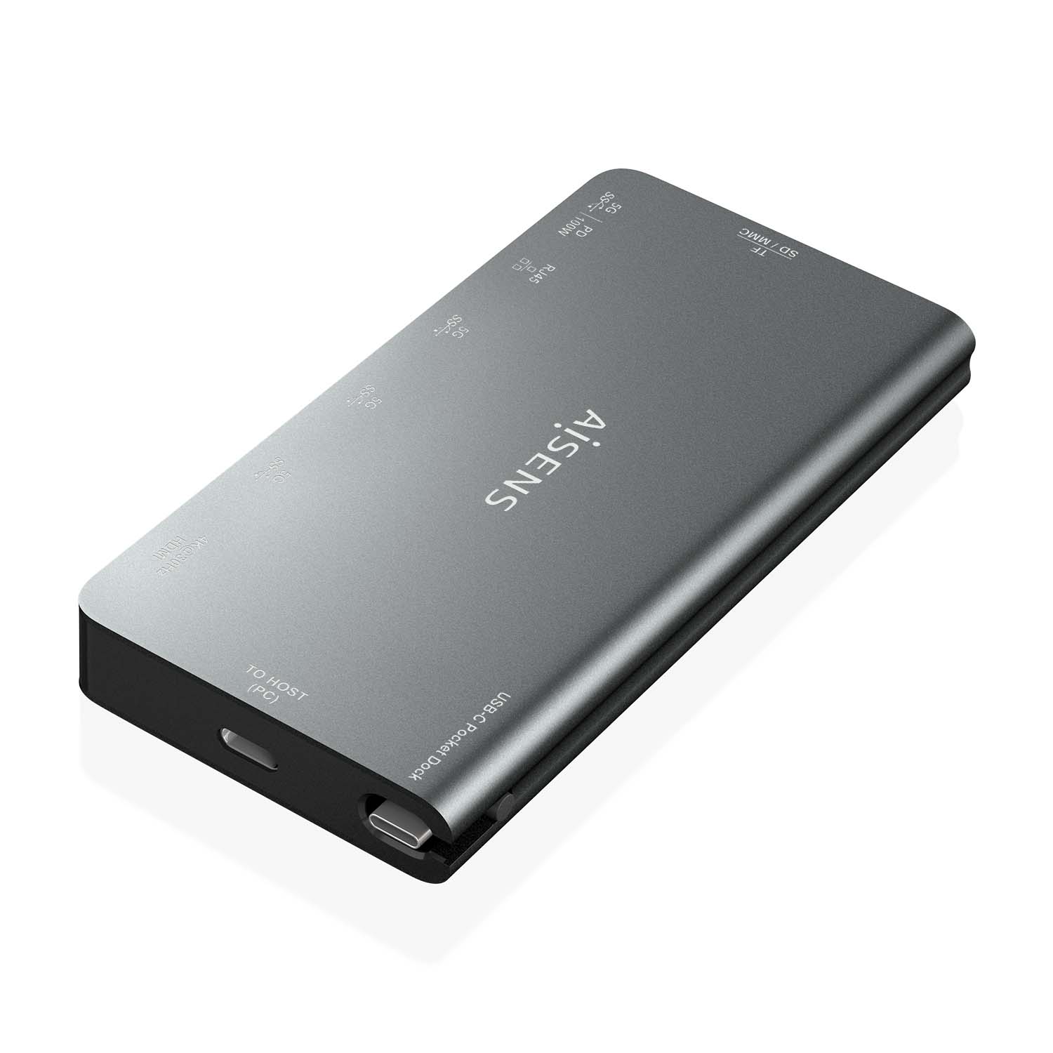 Aisens USB-C Dock 8 en 1 - USB-C vers 1xHDMI - 1xRJ45 - 3xUSB-A - 1xUSB-C Data+PD - 1xSD - 1xMicro SD - 10cm - Couleur Gris