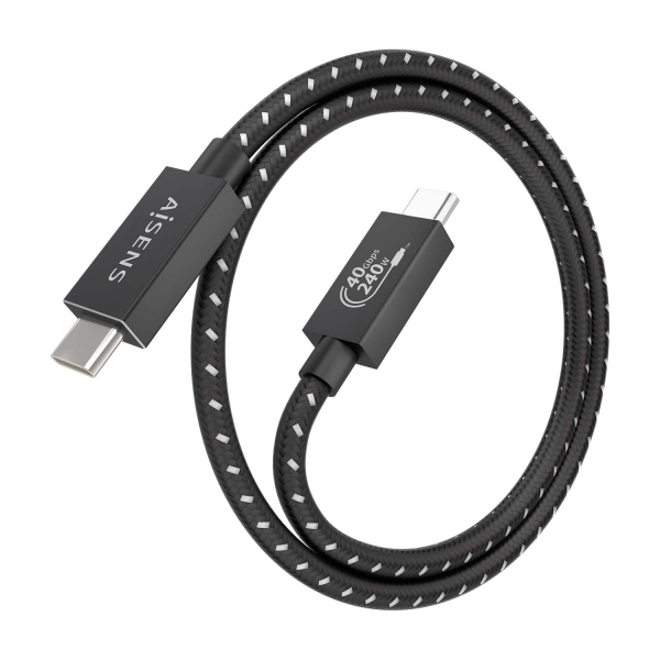 Aisens USB4 Gen3x2 Câble Aluminium 40Gbps 8K@60Hz 5A 48V 240W E-Mark - Type USB-C/M-USB-C/M - 0.5M - Couleur Noir