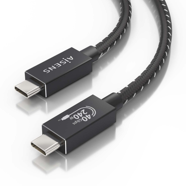 Aisens USB4 Gen3x2 Câble Aluminium 40Gbps 8K@60Hz 5A 48V 240W E-Mark - Type USB-C/M-USB-C/M - 0.5M - Couleur Noir