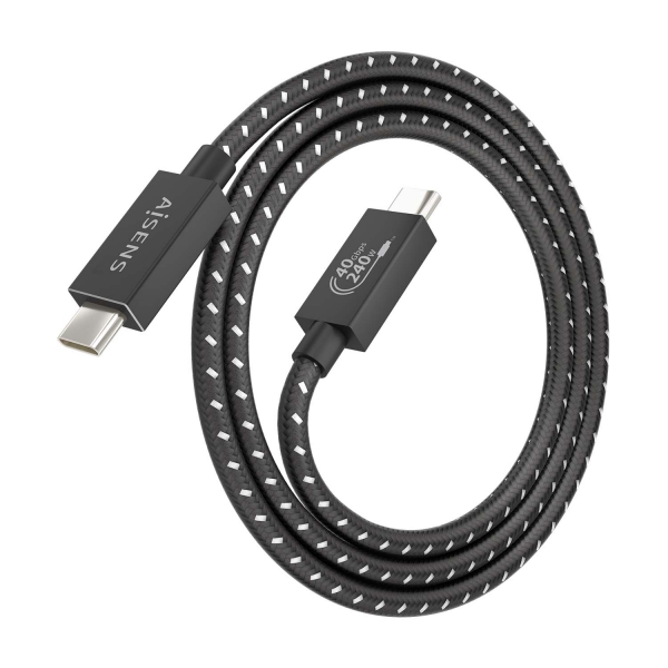 Aisens USB4 Gen3x2 Câble Aluminium 40Gbps 8K@60Hz 5A 48V 240W E-Mark - Type USB-C/M-USB-C/M - 1m - Couleur Noir