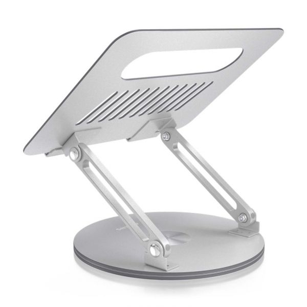 Aisens XL Support de Bureau Rotatif et Ajustable pour Ordinateur Portable ou Tablette - Alliage d'Aluminium - Rotation 360° - Pliable et Compact - Antidérapant - Compatible 10-17" - Couleur Argent