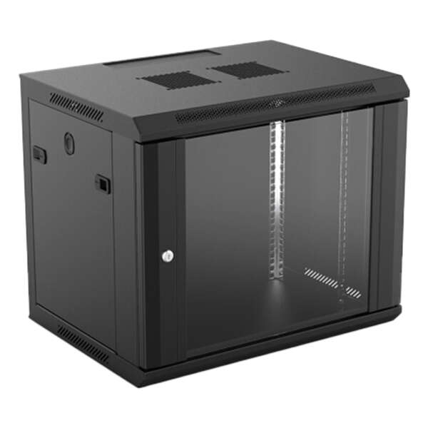 Aiten Data AI6406 Armoire murale 6U profondeur 450 - Porte en verre - Serrure de sécurité - Comprend plateau fixe et ventilateur 120 mm - Couleur noire