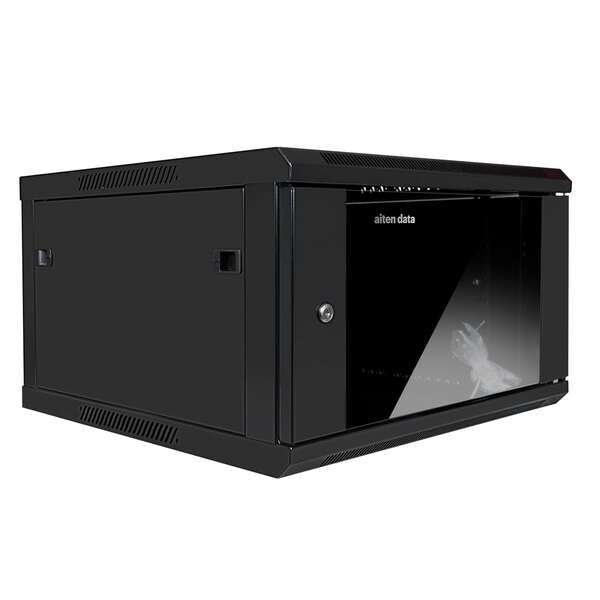 Aiten Data AI6415S Armoire murale 15U Profondeur 450 - Porte vitrée - Serrure de sécurité - sans accessoires - Couleur Noir