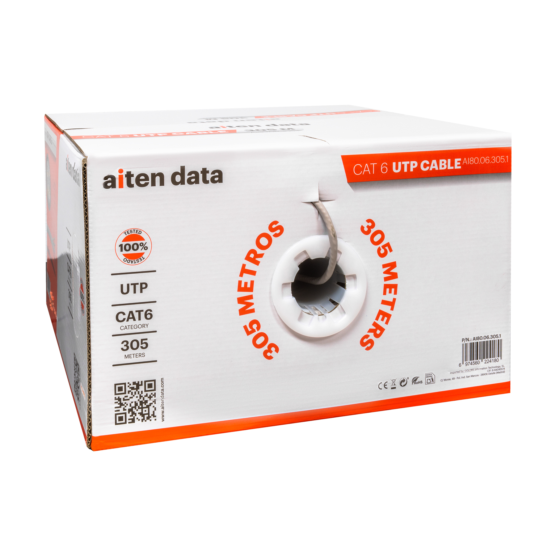 Aiten Data Network Cable Patch Cord Cat.6 UTP AWG23 - Longueur 305m - Couleur Gris