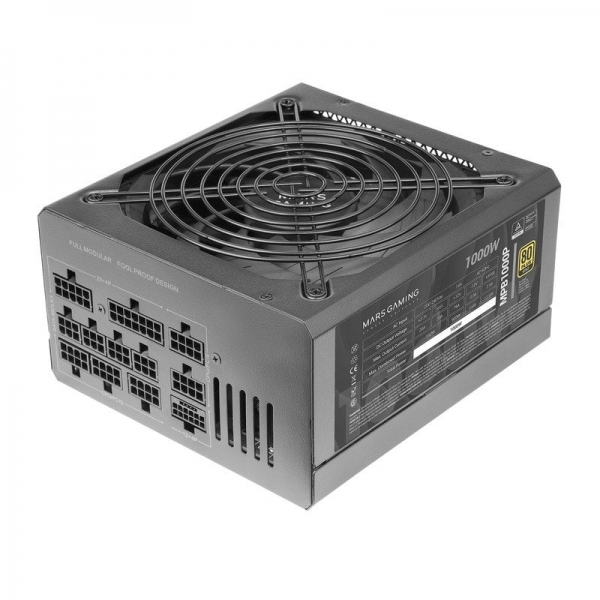 Alimentation Mars Gaming MPB1000P ATX 3.0 - Modulaire 1000W - Certification 80PLUS GOLD - Compatibilité PCIe 5.0 - Refroidissement silencieux - Couleur Noir