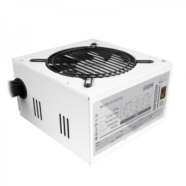 Alimentation Mars Gaming MPB550 - 550 W - Efficacité 90 % - Certifié 80PLUS Bronze - Technologie AI-RPM silencieuse - Câbles plats extra longs - Couleur blanche