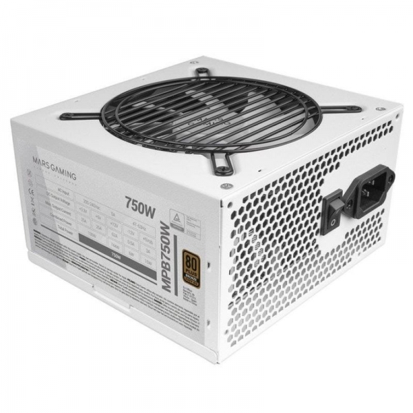 Alimentation Mars Gaming MPB750 - 750W - 80Plus Bronze - AI-RPM Silent - Câbles plats - Protection Avancée - Certification TÜV Rheinland - Couleur Blanc