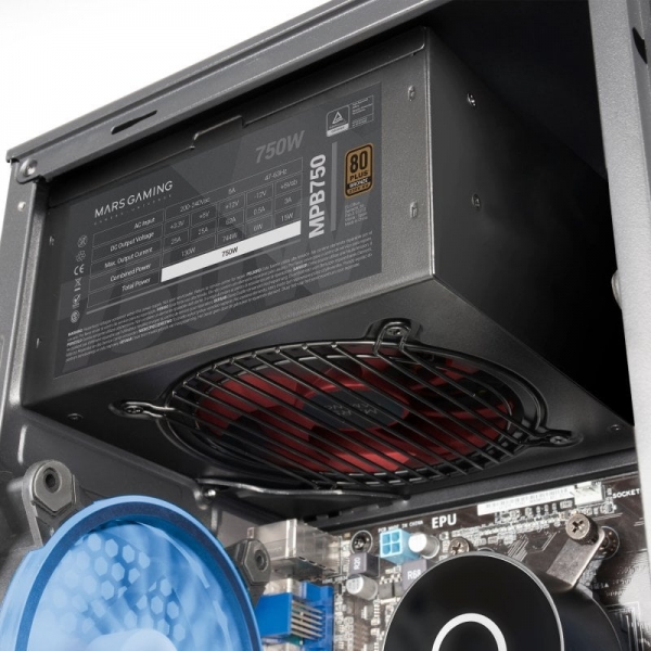 Alimentation Mars Gaming MPB750 ATX - 750 W - 80Plus Bronze - 90 % d'efficacité - Ventilateur FDB 120 mm - Câbles plats extra larges - Protection avancée - Couleur noire