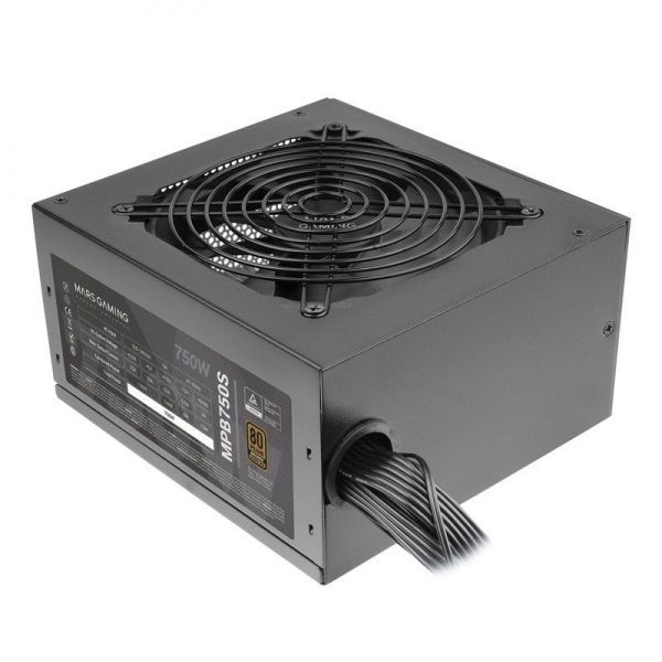 Alimentation Mars Gaming MPB750S 750W ARGB - Efficacité 80PLUS BRONZE - Éclairage ARGB synchronisable - Câbles plats longs - Couleur noire