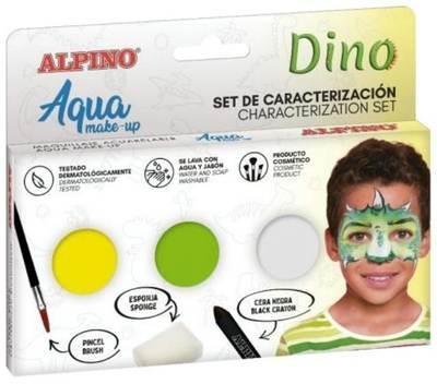 Alpino Aqua Make Up Coffret de Caractérisation des Dinosaures - 3 Compacts + Cire Noire + Pinceau + Éponge