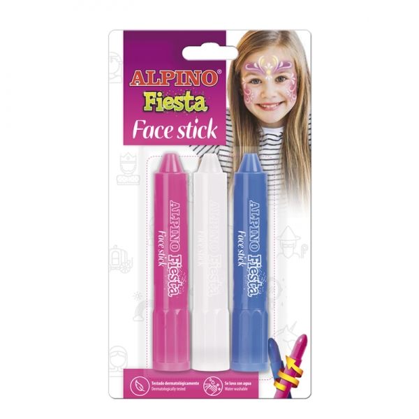 Alpino Fiesta Face Stick Pack avec 3 bâtons de peinture pour le visage - Système rétractable rotatif - Se lave à l'eau - Testé dermatologiquement