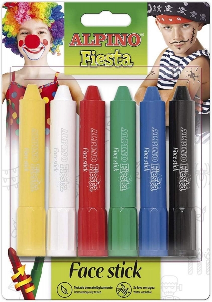 Alpino Fiesta Face Stick Pack avec 6 bâtons de peinture pour le visage - Système rétractable rotatif - Se lave à l'eau - Testé dermatologiquement