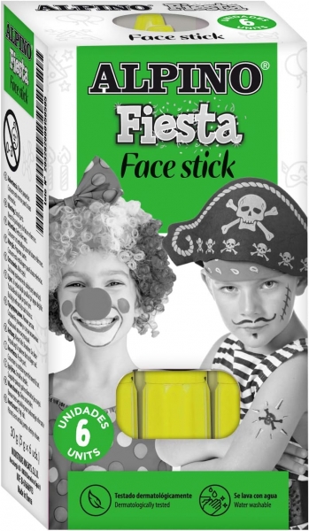 Alpino Fiesta Face Stick Pack avec 6 bâtons de peinture pour le visage - Système rétractable rotatif - Se lave à l'eau - Testé dermatologiquement - Couleur jaune