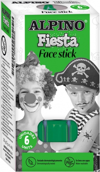 Alpino Fiesta Face Stick Pack avec 6 bâtons de peinture pour le visage - Système rétractable rotatif - Se lave à l'eau - Testé dermatologiquement - Couleur verte