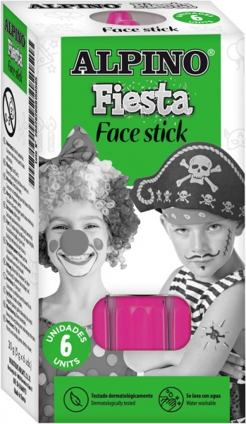 Alpino Fiesta Face Stick Pack avec 6 bâtons de peinture pour le visage - Système rétractable rotatif - Se lave à l'eau - Testé dermatologiquement - Couleur rose