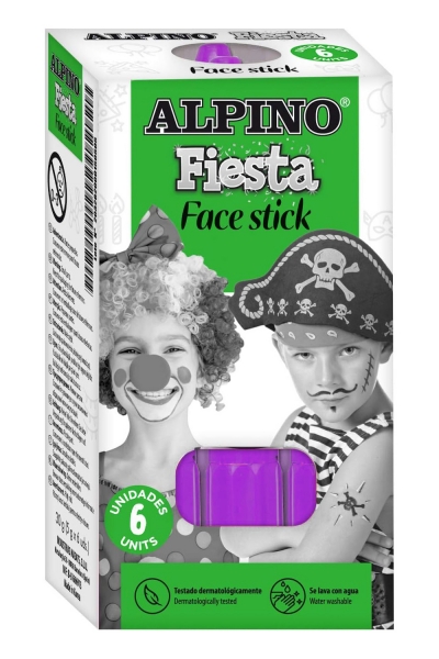 Alpino Fiesta Face Stick Pack avec 6 bâtons de peinture pour le visage - Système rétractable rotatif - Se lave à l'eau - Testé dermatologiquement - Couleur violette