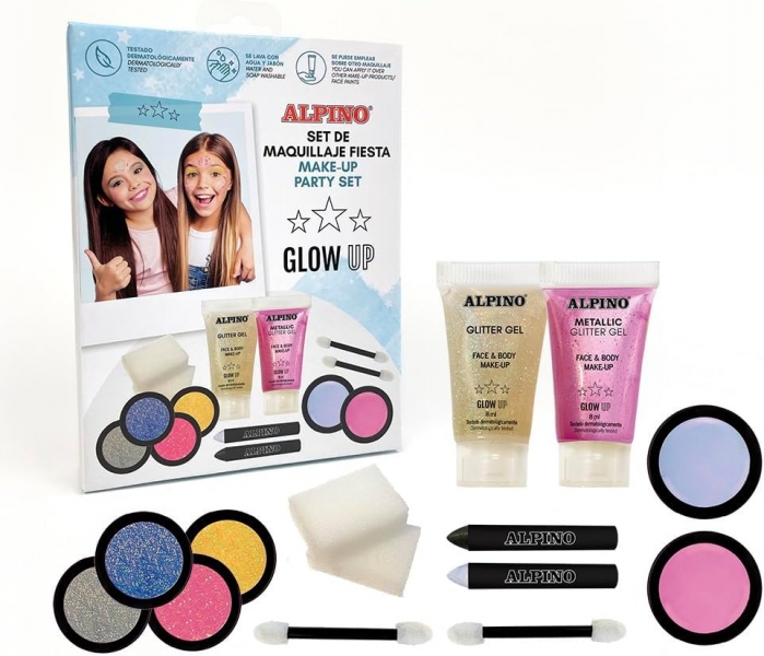 Alpino Glow Up Party Makeup Set - Se lave à l'eau et au savon - Testé dermatologiquement - Couleurs assorties