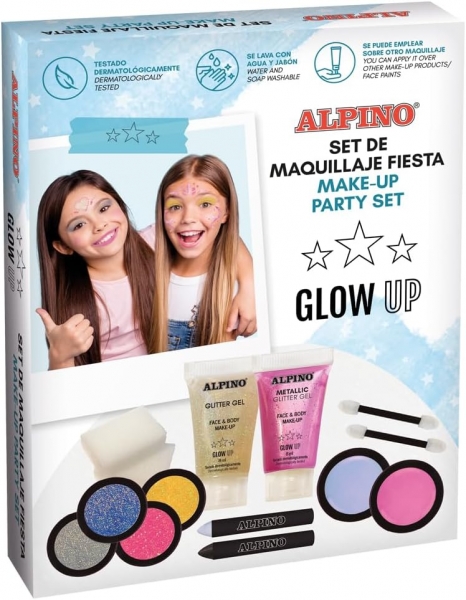 Alpino Glow Up Party Makeup Set - Se lave à l'eau et au savon - Testé dermatologiquement - Couleurs assorties