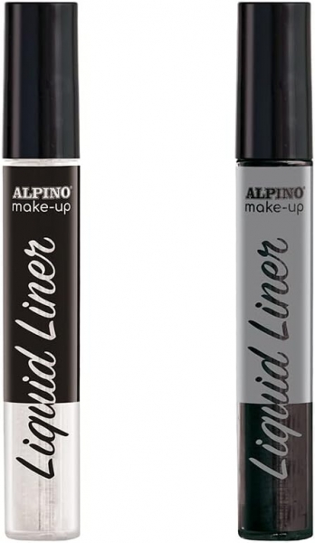 Alpino Make-up Liquid Liner Pack avec 2 flacons de maquillage liquide avec applicateur - Se lave à l'eau - Testé dermatologiquement - Couleurs noir et blanc