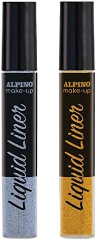 Alpino Make-up Liquid Liner Pack avec 2 Flacons de Maquillage Liquide avec Applicateur - Se Lave à l'Eau - Testé Dermatologiquement - Couleurs Or et Argent