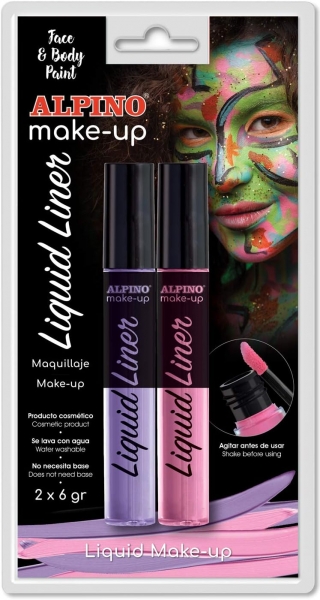 Alpino Make-up Liquid Liner Pack avec 2 Flacons de Maquillage Liquide avec Applicateur - Se Lave à l'Eau - Testé Dermatologiquement - Coloris Rose et Lilas