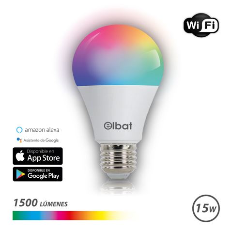 ✓ Ampoule LED Elbat Smart Wi-Fi A65 E27 15W 1500lm RVB - Température 2700K  à 6000K - Commande vocale - Téléc en stock - 123CONSOMMABLES