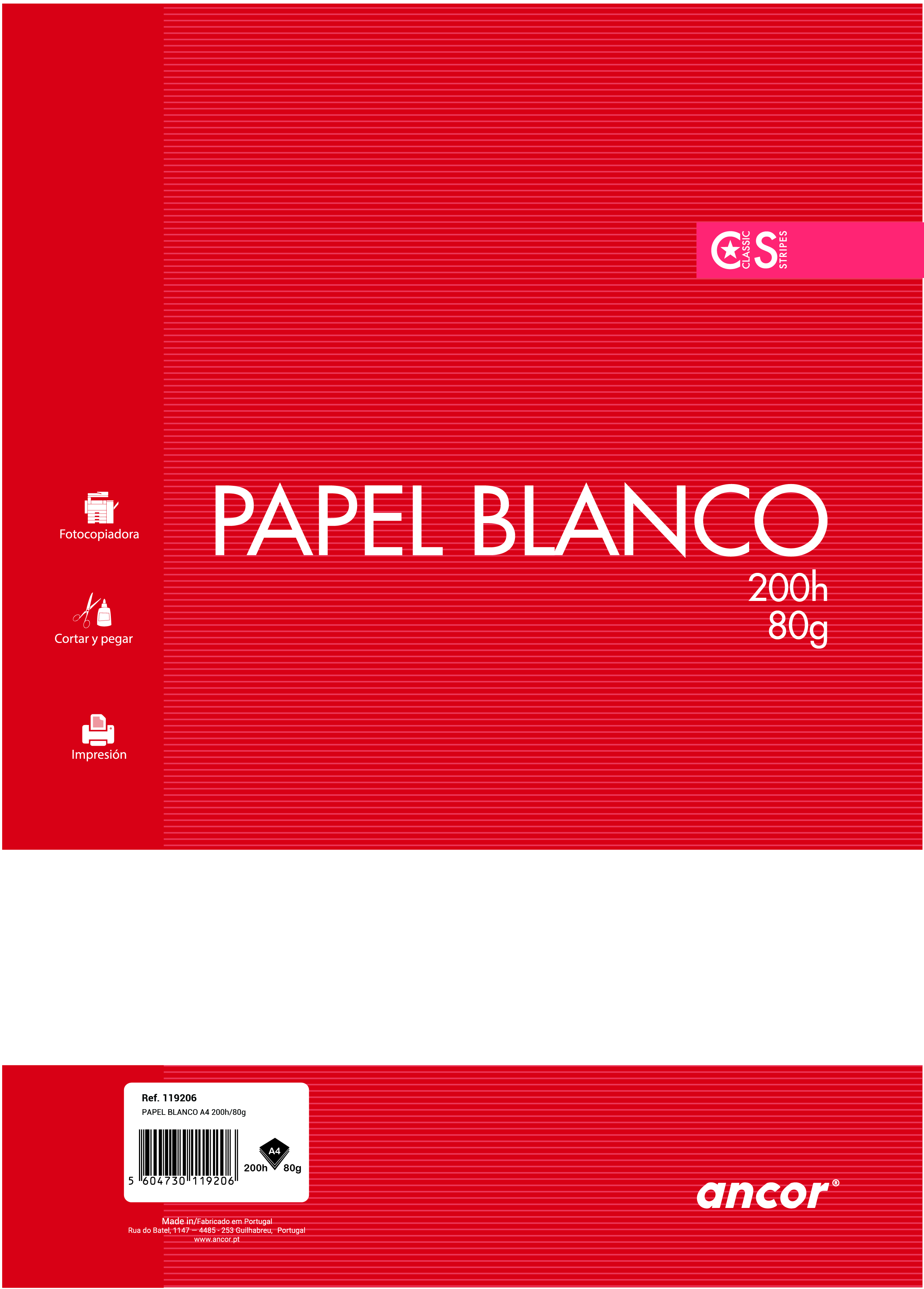 Ancor Paper Pack de 200 Feuilles 80gr Format A4 Uni