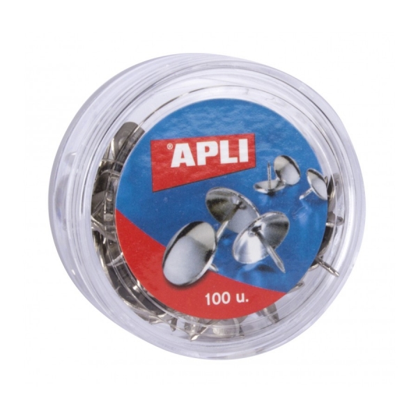 Apli Boite de 100 Punaises Nickelées Ø 10mm - Tête Arrondie - Pointes Pointues - Idéales pour Liège, Murs, Tapisseries et Bois - Couleur Argent