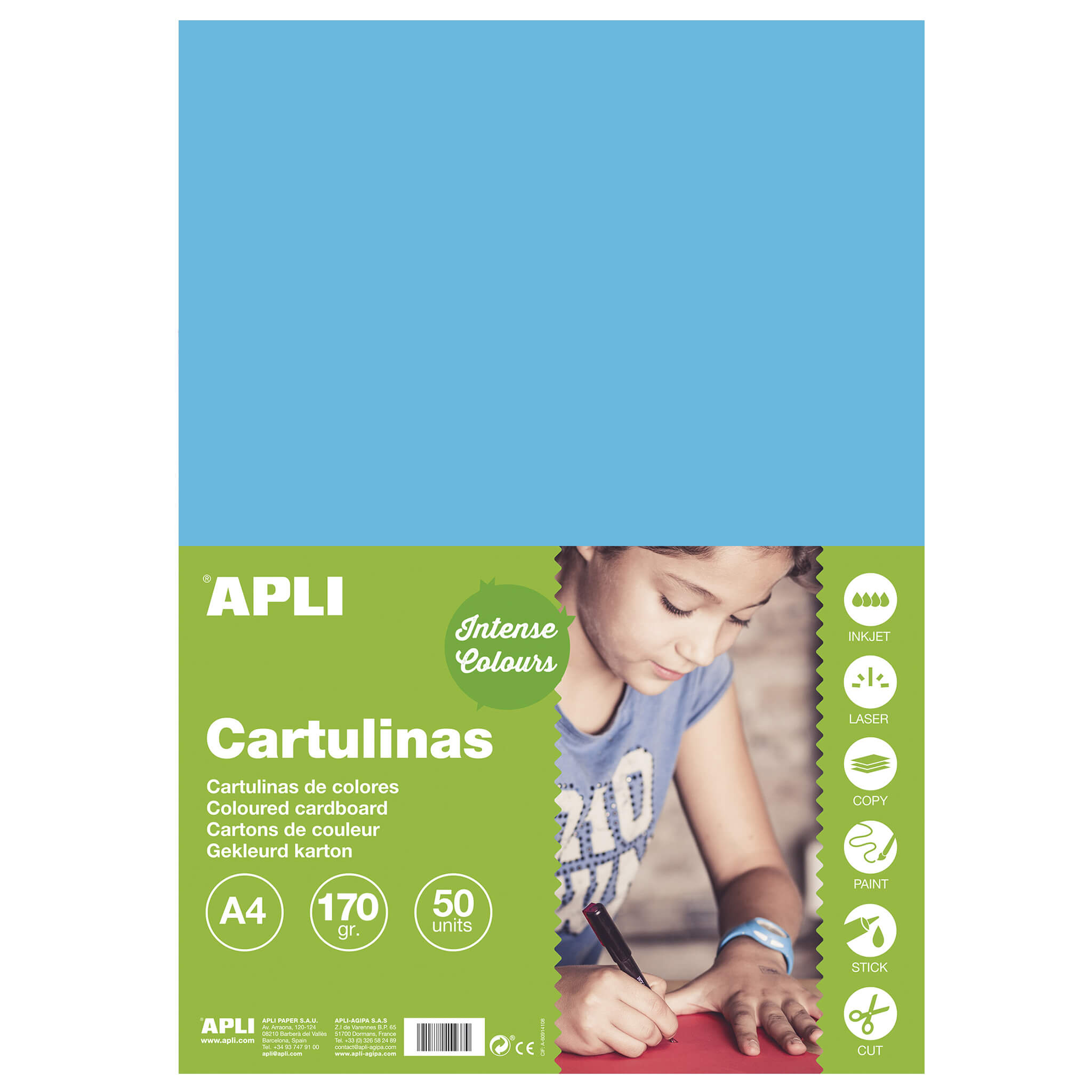 Apli Carton Bleu Ciel A4 170g 50 Feuilles