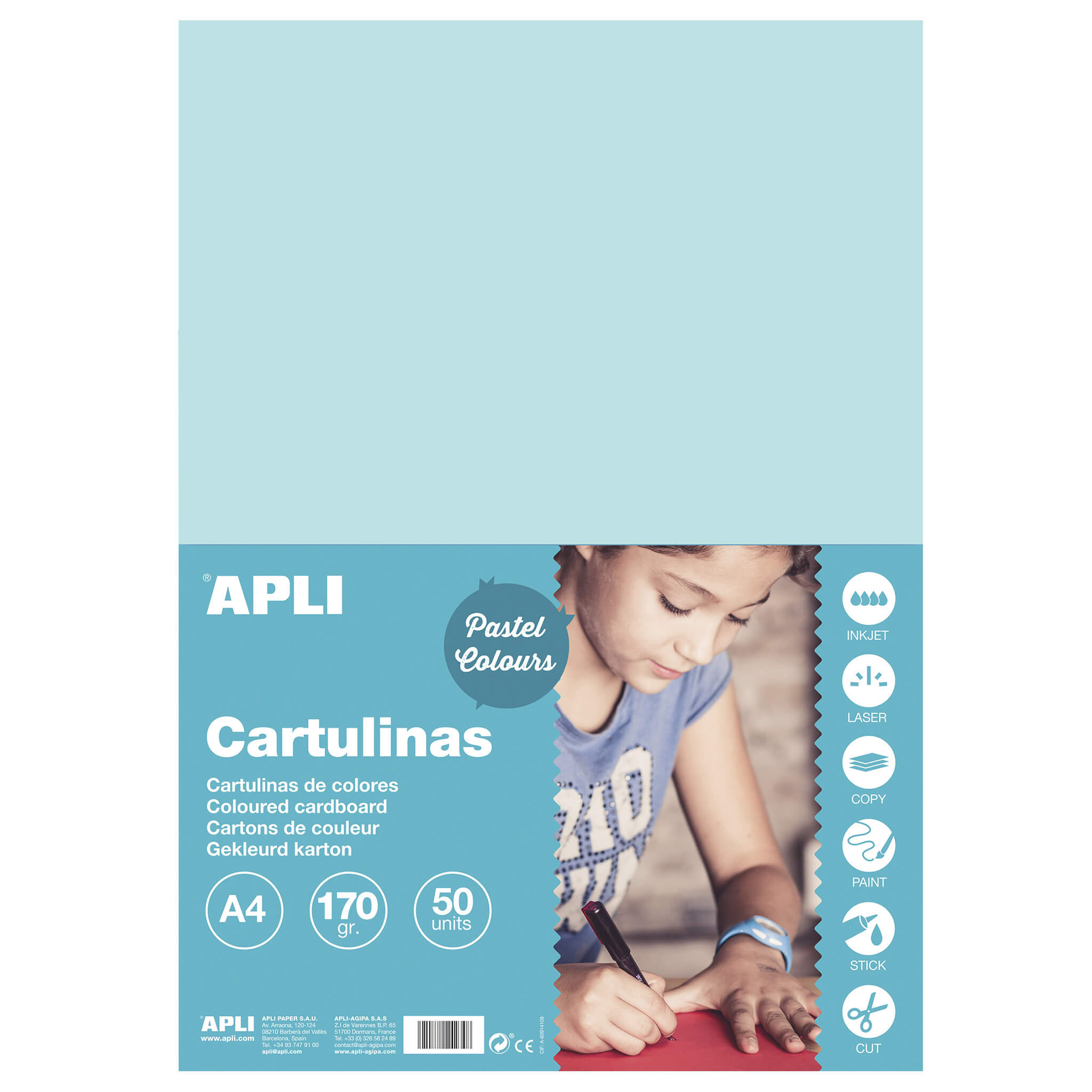 Apli Carton Bleu Clair A4 170g 50 Feuilles