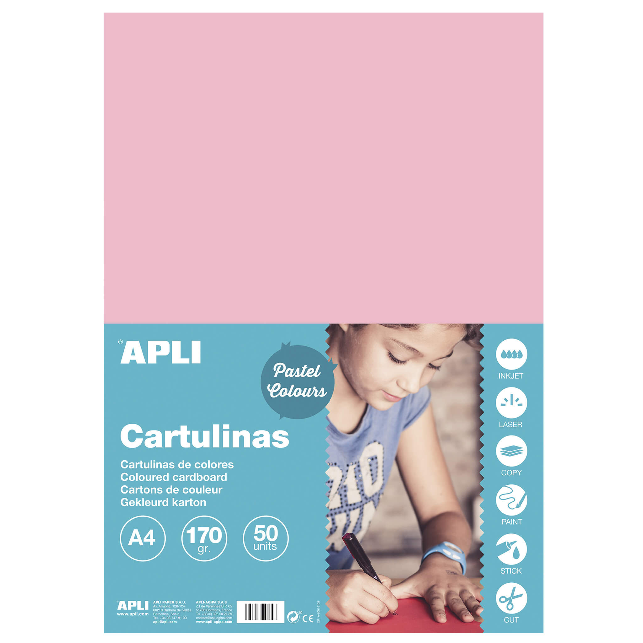 Apli Carton Rose A4 170g 50 Feuilles