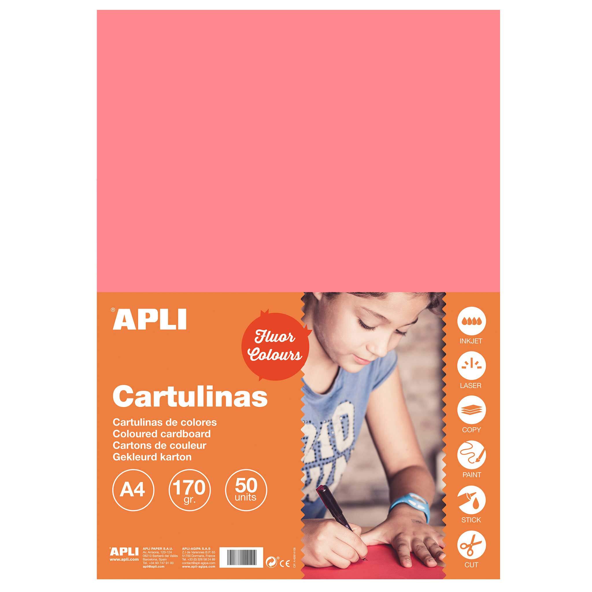 Apli Carton Rose Fluo A4 170g 50 Feuilles