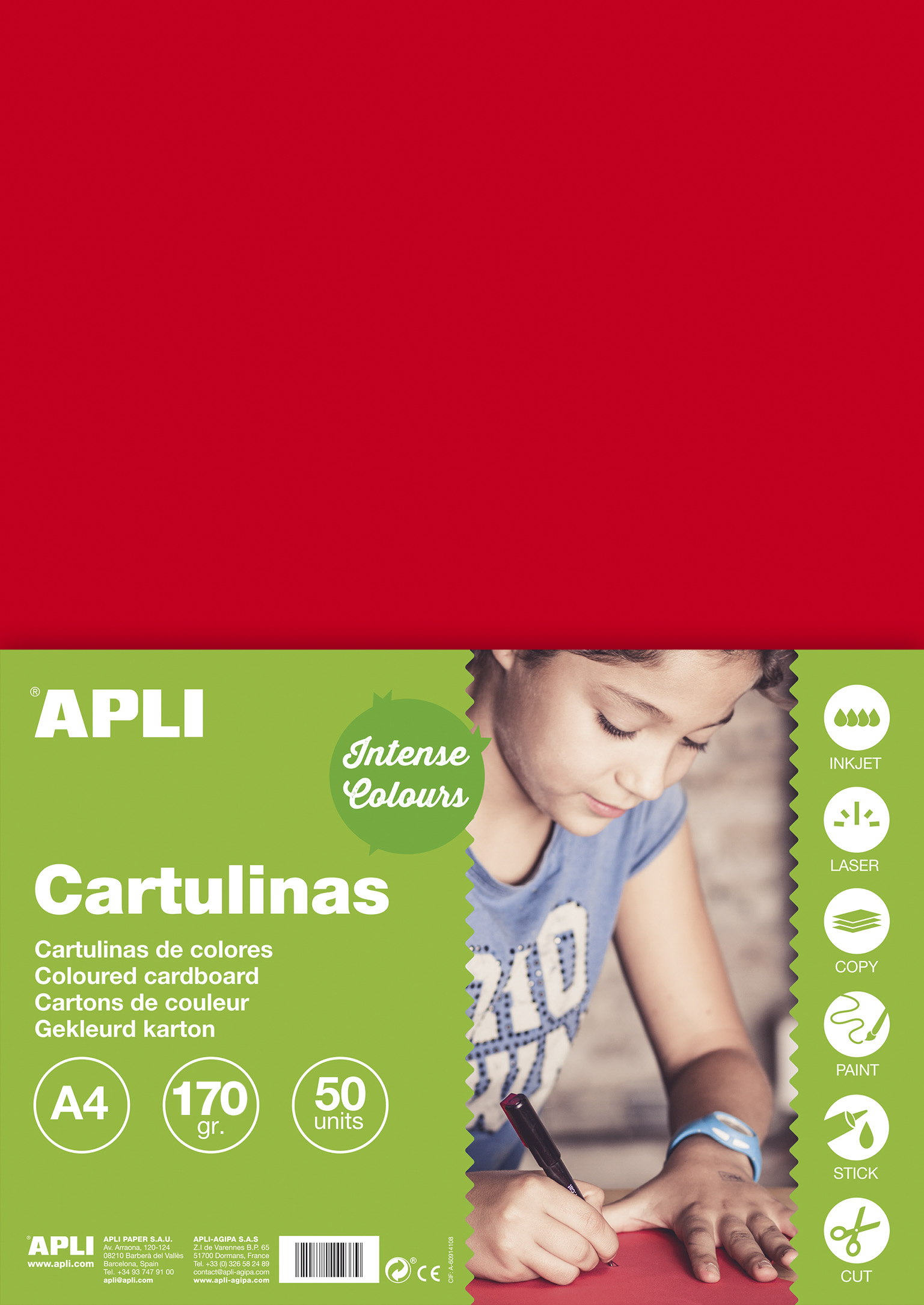 Apli Carton Rouge A4 170g 50 Feuilles