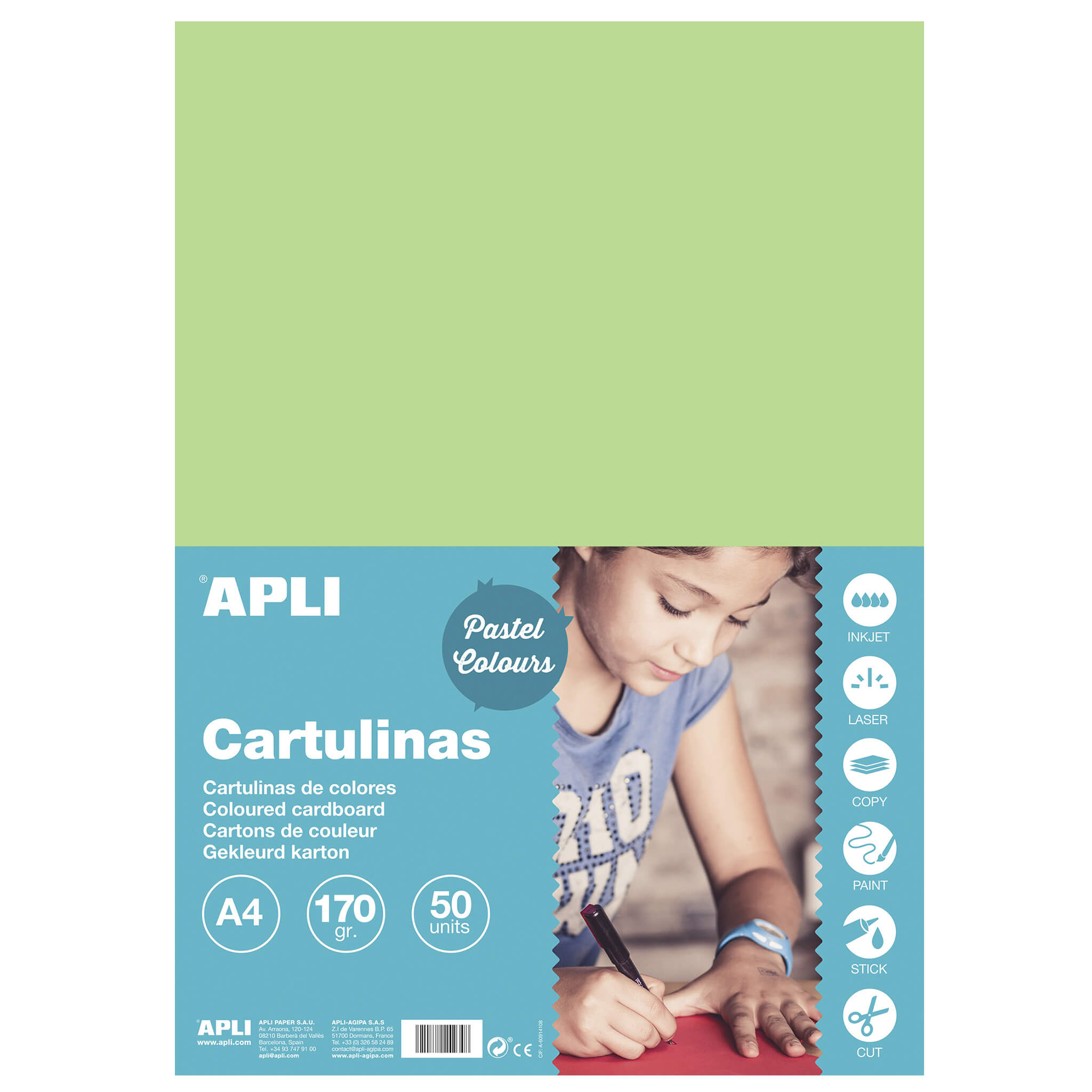 Apli Carton Vert Clair A4 170g 50 Feuilles