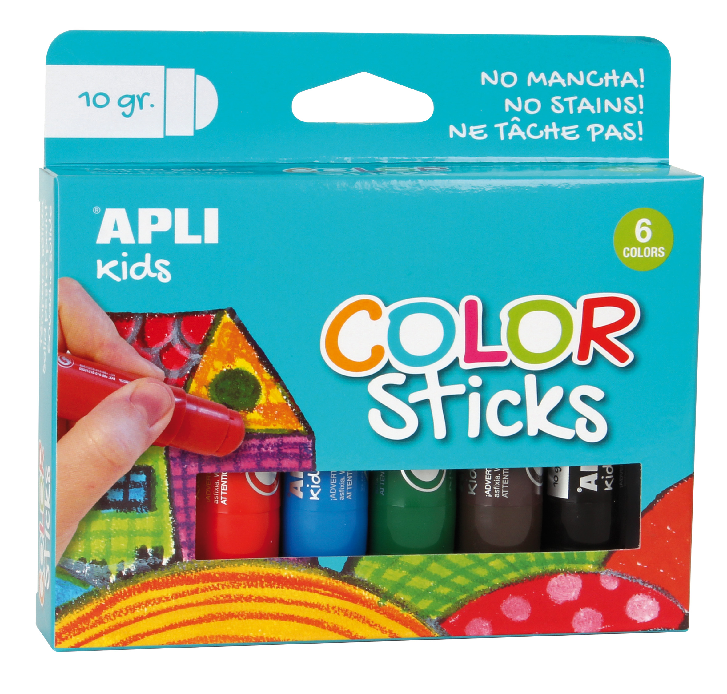 Apli Color Sticks Solid Temperas - Pack de 6 Unités de 10g - Finition Satinée sans Nécessité de Vernis - Séchage Rapide en Moins de 3 Minutes - Effet Cire ou Tempera selon la pression exercée