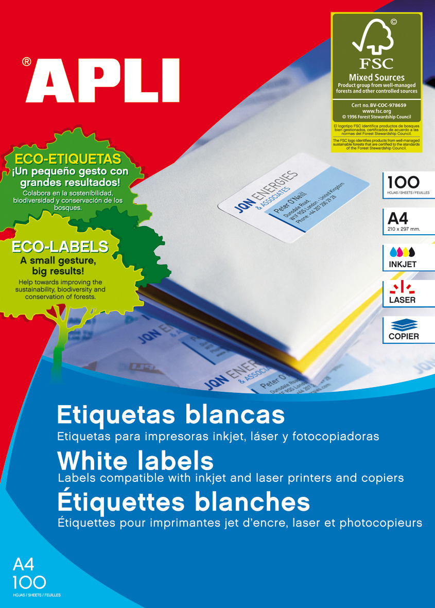 Apli étiquettes blanches permanentes 105,0 x 28,75 mm 100 feuilles