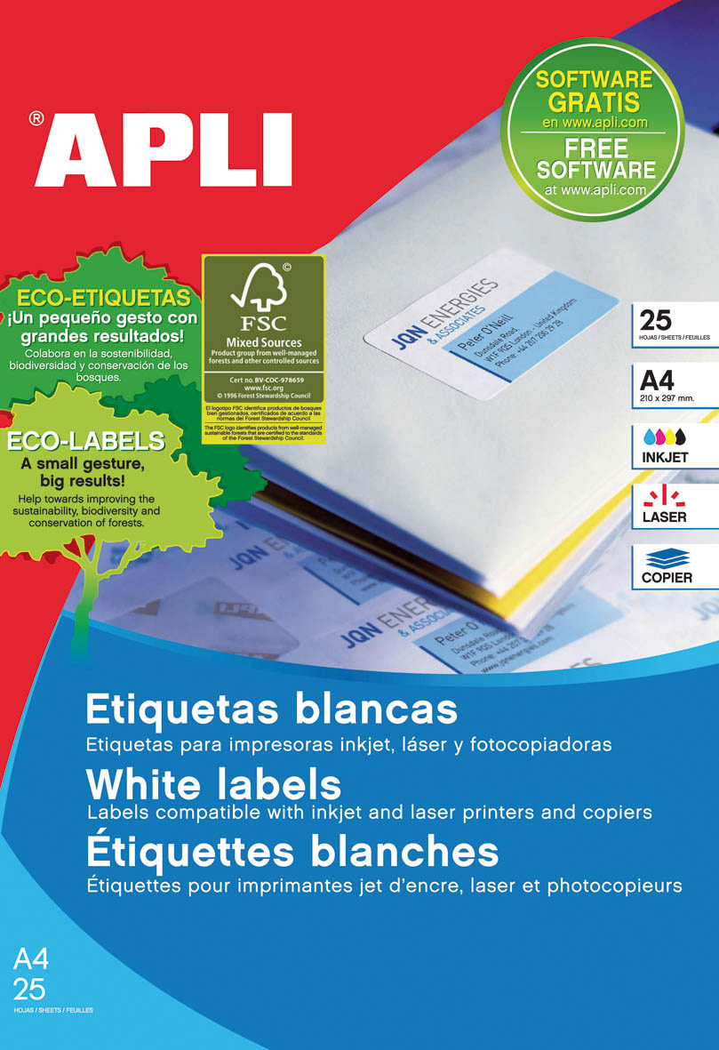 Apli Étiquettes Blanches Permanentes 38 x 21,2 mm 25 Feuilles